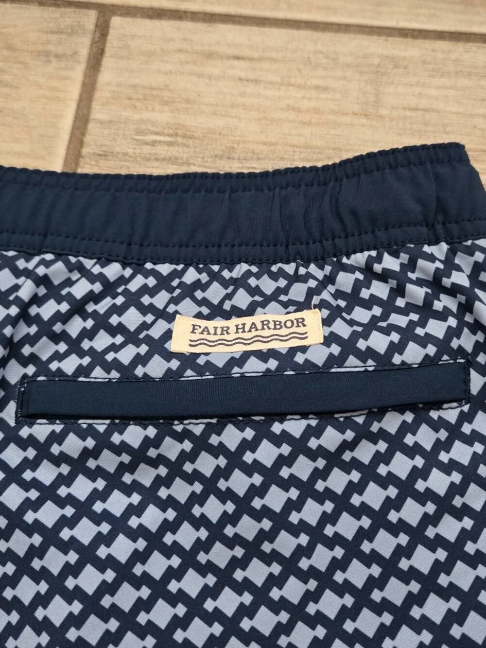 Fair Harbor Lined Swim Trunks Mens Geo Pattern Outer Drawstring Mesh Pockets XXL